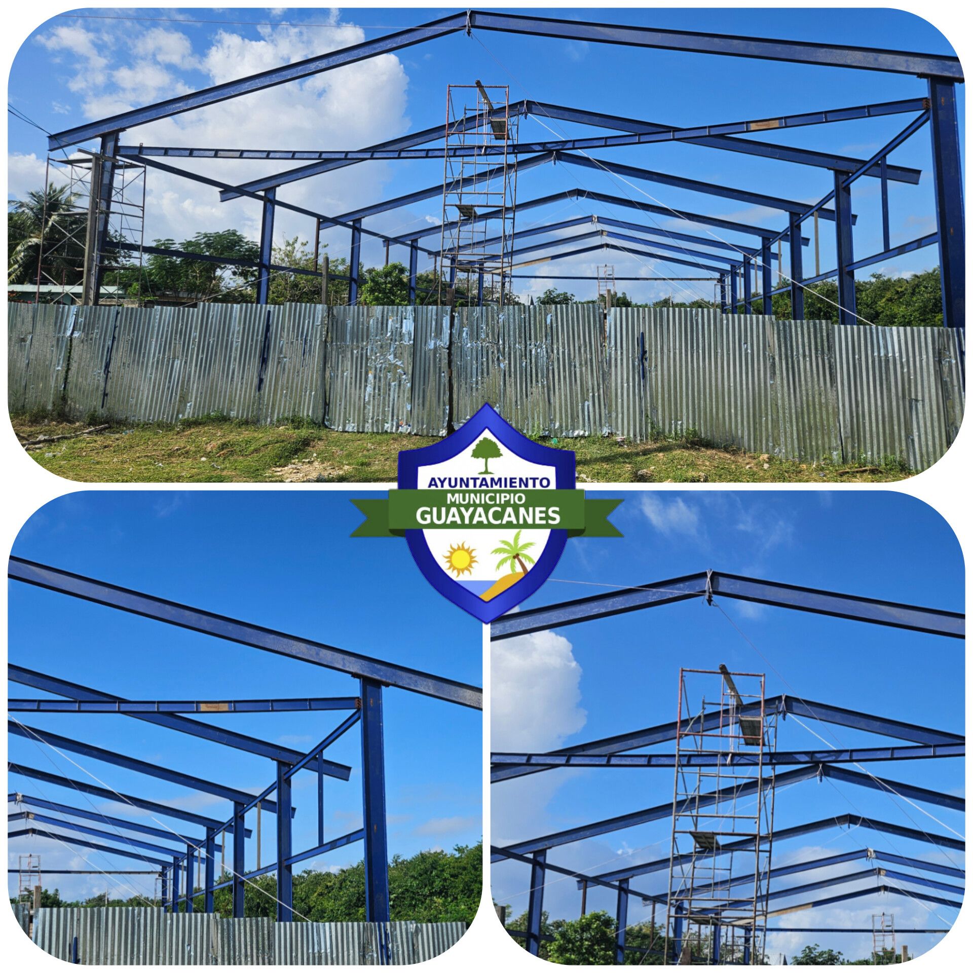 Armadura del bajo techo deportivo en Guayacanes, lista para iniciar el proceso de cierre del espacio y termino de construcción.